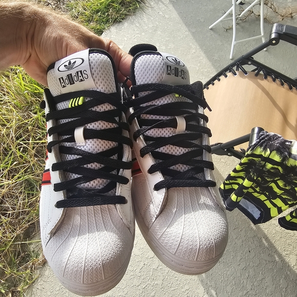 Size 11 - Adidas Superstar White with Vivid Red and Solar Yellow - Picture 3 of 6